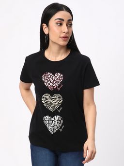 R&B - Black Embellished Regular T-Shirt