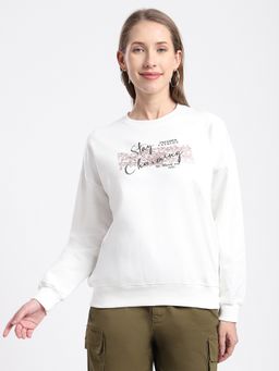 R&B - Graphic Print Regular Ivory Sweatshirt