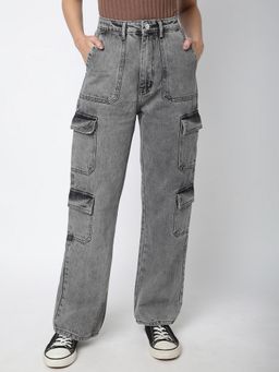 R&B - Solid Loose Cotton Grey Cargo Jeans