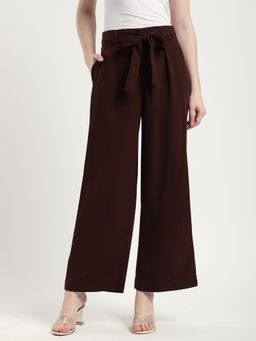 R&B - Solid Regular Brown Pant with Belt