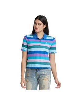 Being Human - Blue Boxy Fit Cotton Cropped Polo T-Shirt