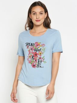 Being Human - Blue Boxy Fit Round Neck Short Sleeves Modal Lycra T-Shirt
