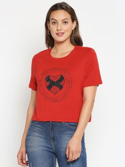 Being Human - Red Boxy Fit Round Neck Short Sleeves Cotton T-Shirt