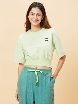 Being Human - Green Relaxed Fit Cotton Cropped T-Shirt