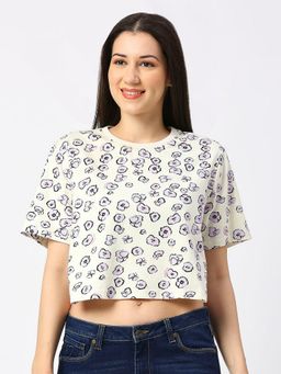 Being Human - Off White Boxy Fit Cotton Cropped T-Shirt