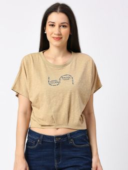 Being Human - Beige Relaxed Fit Cotton Cropped T-Shirt