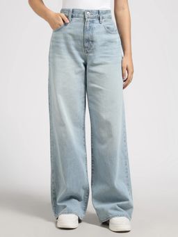 Calvin Klein - Light-Wash Wide Fit High Rise Blue Jeans
