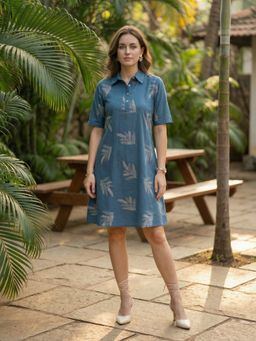 ZUMMER - Blue Cotton Embroidered Dress