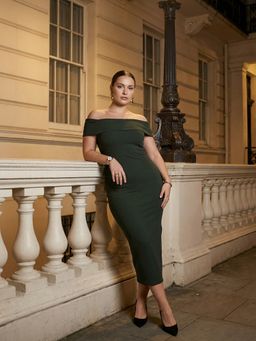 ZUMMER - Green Cotton Self Design Dress