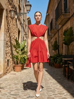 ZUMMER - Red Cotton Solid Dress