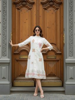 ZUMMER - Off White Cotton Embroidered Dress