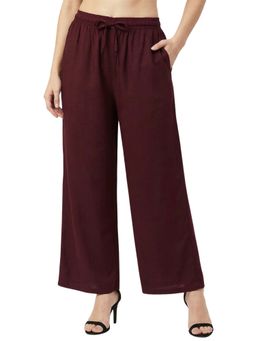 Bonjour - Wine Solid Woven Viscose Palazzo Pant