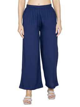 Bonjour - Blue Solid Woven Viscose Palazzo Pant