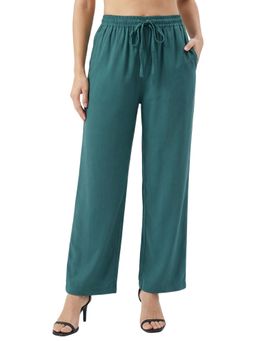 Bonjour - Bottle Green Solid Woven Viscose Palazzo Pant