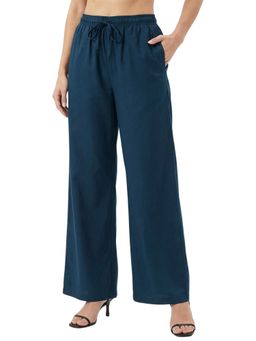 Bonjour - Prussian Blue Solid Woven Viscose Palazzo Pant