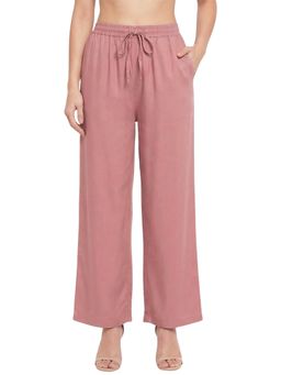 Bonjour - Pink Solid Woven Viscose Palazzo Pant