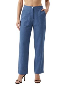 Bonjour - Blue Solid Linen Relaxed and Comfortable Fit Pant