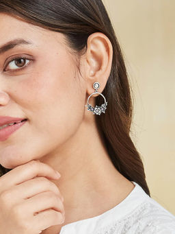 Fabindia - Silver and Pink Floral Dangler Earrings