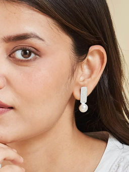 Fabindia - Silver and White Pearl Dangler Earrings