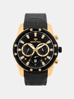 Mont Neo - Men Quartz Black Dial Multi-Function Leather Watch 1053M-L2404 (M)