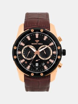 Mont Neo - Men Quartz Black Dial Multi-Function Leather Watch 1053M-L3404 (M)