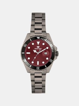 Mont Neo - Men Quartz Maroon Dial Analog Metal Watch 3507E-M8812 (M)