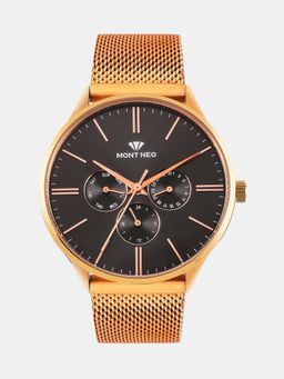 Mont Neo - Men Quartz Black Dial Multi-Function Mesh Watch 7001M-E3304 (M)