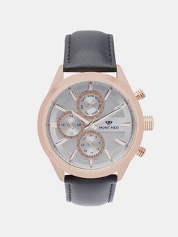 Mont Neo - Sleek Silver Chronograph Men Leather Watch 7010C-L3303 (M)