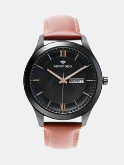 Mont Neo - Sleek Black Analog Men Leather Watch 8009D-L4404-02 (M)