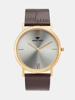 Mont Neo - Men Quartz Analog Silver Dial Leather Watch 8011B-L2203 (M)