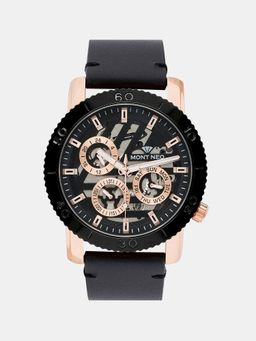 Mont Neo - Men'S Quartz Black Chronograph Leather Watch 8017M-L3404 (M)