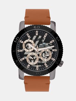Mont Neo - Men Quartz Black Dial Multi-Function Leather Watch 8017M-L8404 (M)