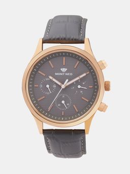 Mont Neo - Men Quartz Grey Dial Multi-Function Leather Watch 8018M-L3315 (M)