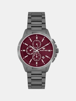 Mont Neo - Men Quartz Red Dial Analog Stainless Steel Watch G1051M-M8812 (M)
