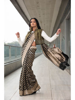 Neha Tarun - Ivory Embroidered Saree and Jacket with Stitched Blouse