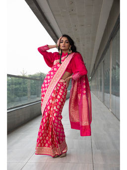 Neha Tarun - Pink Woven Saree with Stitched Blouse