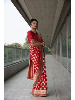Neha Tarun - Red Woven Saree with Stitched Blouse