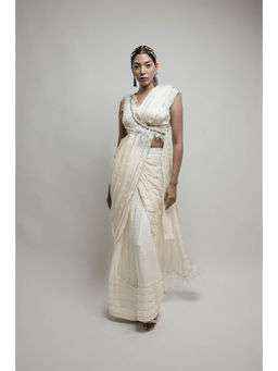 Neha Tarun - Ivory Pre Stitched Saree with Stitched Blouse