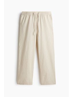 H&M - Men Beige Relaxed Fit Linen-Blend Trousers