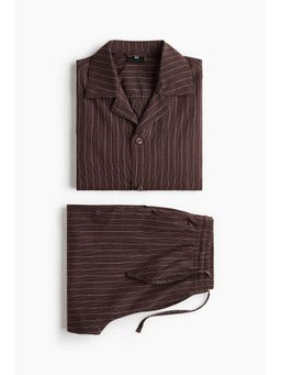 H&M - Men Brown Linen-Blend Resort Shirt And Shorts Set