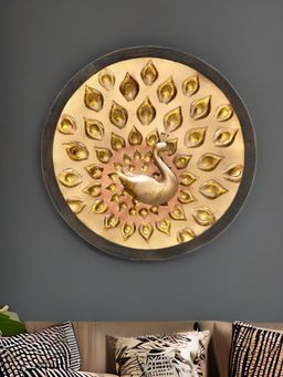At Home by Nilkamal - Wooden Peacock Wall Decor Brown & Gold