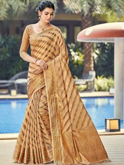 Odette - Beige Colour Organza Saree with Unstitched Blouse