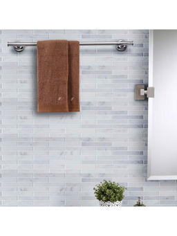 Maspar - Colorart 550GSM Embedded Stripe Solid Aero Brown Hand Towels (Set of 2)