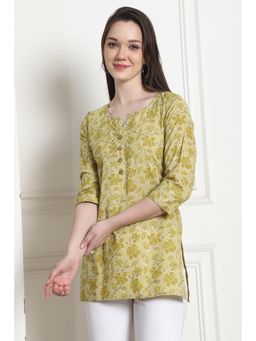 Rajnandini - Womens Lime Yellow Cotton Foil Printed Tunic