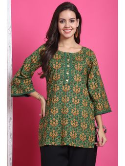 Rajnandini - Womens Green Pure Cotton Floral Printed Tunic