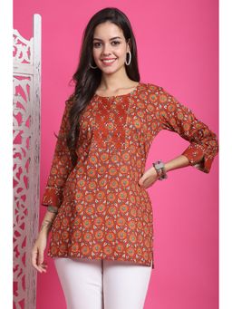 Rajnandini - Womens Orange Pure Cotton Floral Printed Tunic