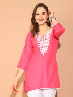 Rajnandini - Womens Pink Rayon Floral Embroidered Tunic