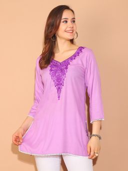 Rajnandini - Womens Purple Rayon Floral Embroidered Tunic