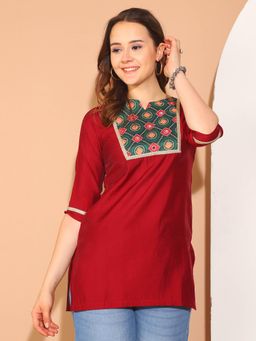 Rajnandini - Womens Red Poly Silk Printed Tunic