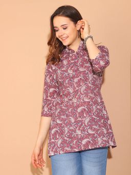 Rajnandini - Womens Mauve Pure Cotton Floral Printed Tunic